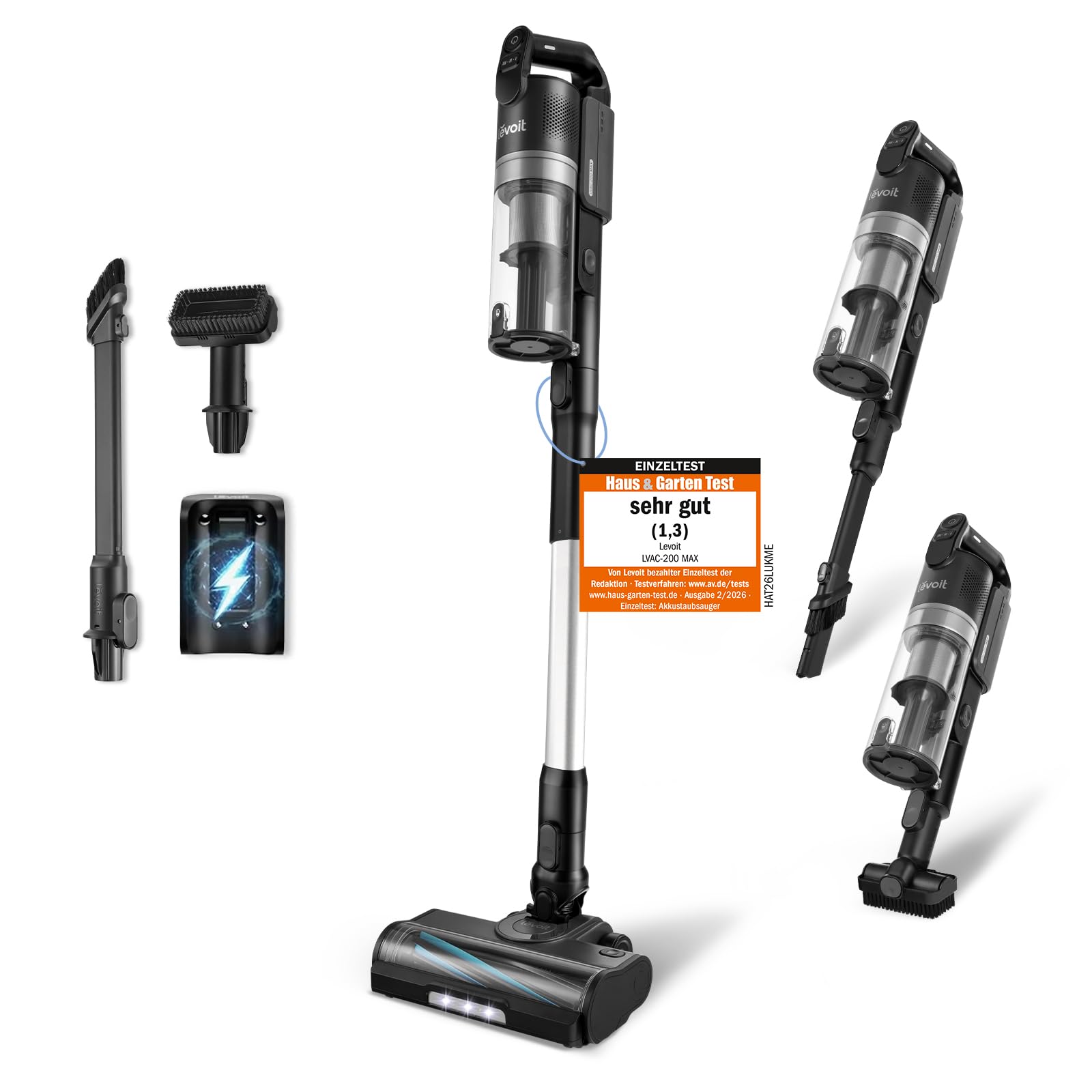 Levoit - Cordless vacuum cleaner - Running time for 100㎡ - Wireless vacuum cleaner - Vacuum cleaner - 99.99 percent HEPA filter - Self-standing - Anti tangle - For animal hair/carpet/hard floors/car - LVAC-200 MAX - LSV-V211-AEU