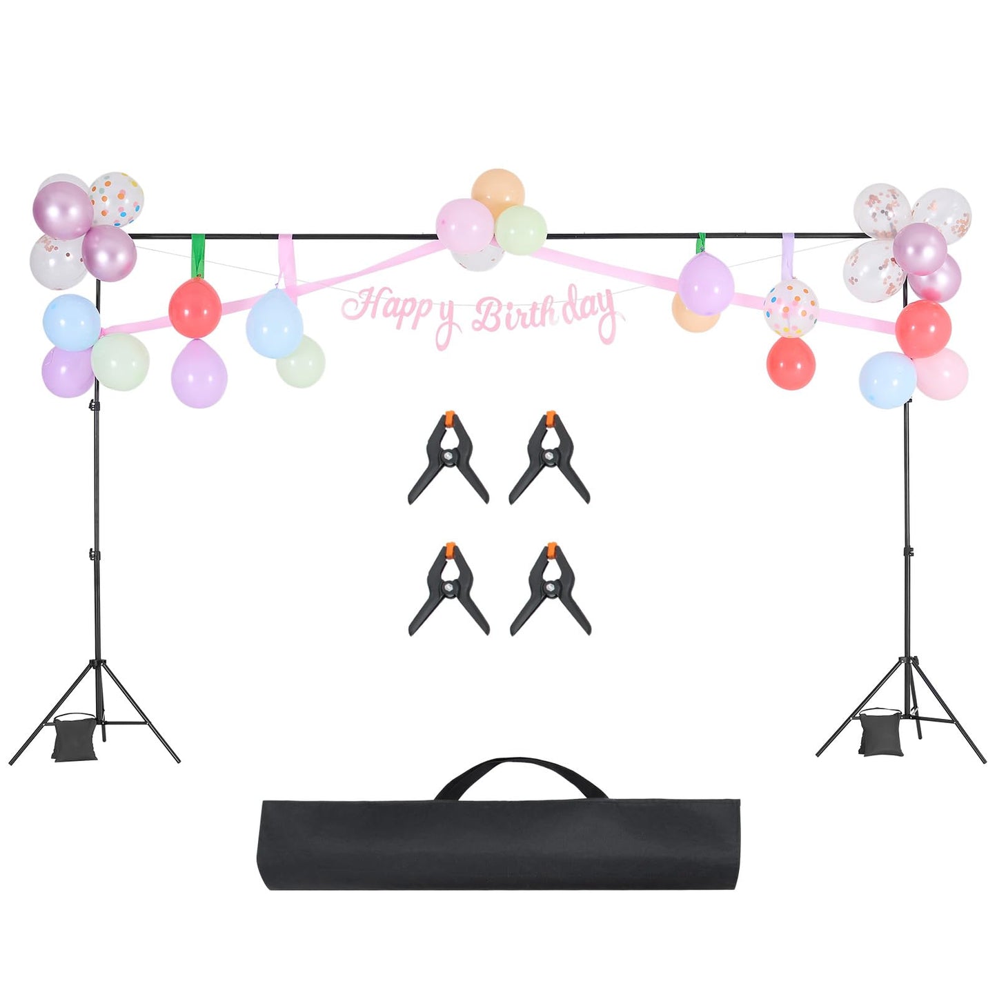 VEVOR Background Stand Adjustable Photo Background Stand (Background Cloth: 198x300cm), Portable Background Stand with 5 Rods, Screen Stand for Product Photography Studio Photography - BJJ-6510