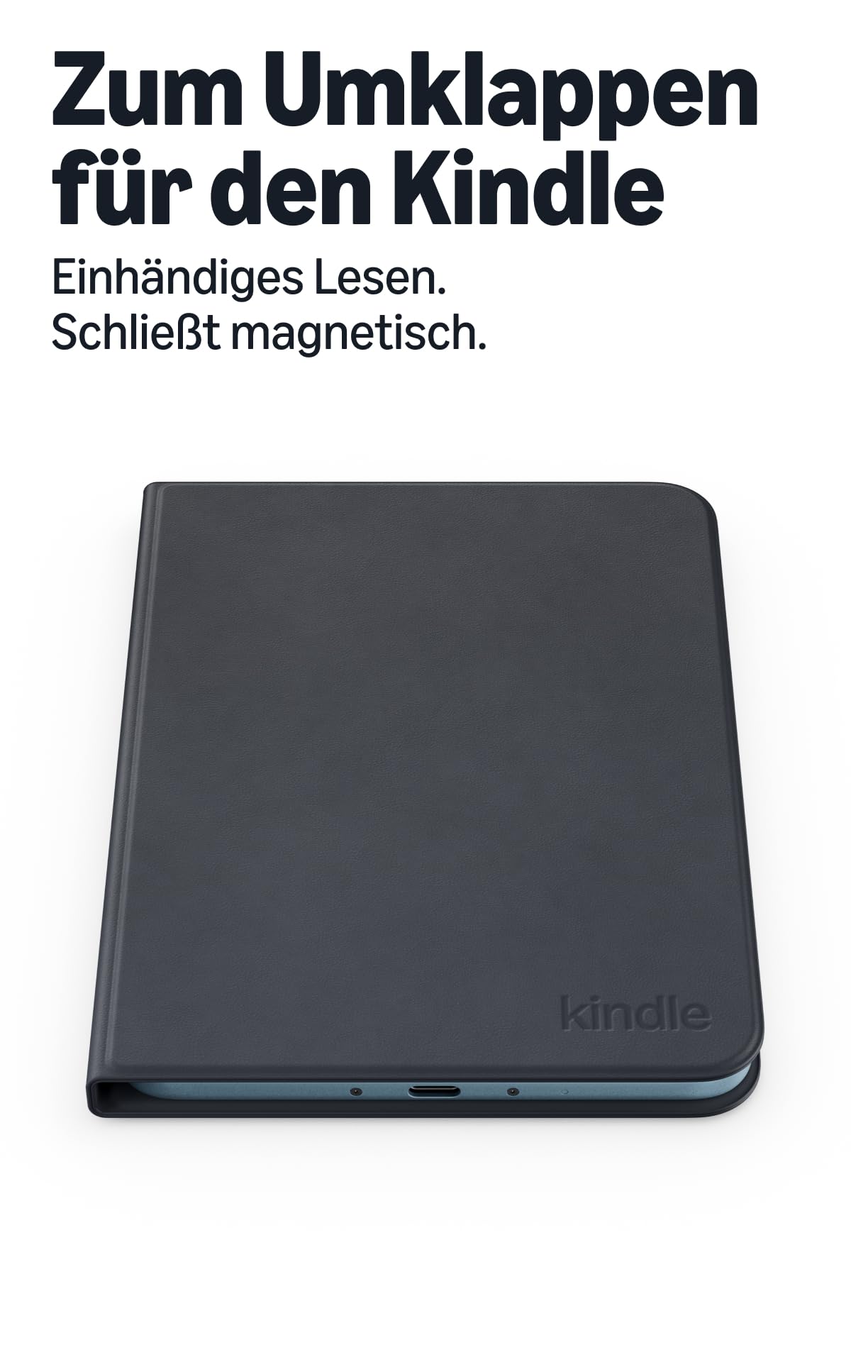The new slim case for Amazon Kindle in an aluminum design, featuring magnetic attachment, lightweight, foldable protective cover, sustainably designed with plant-based materials. - 53-106803