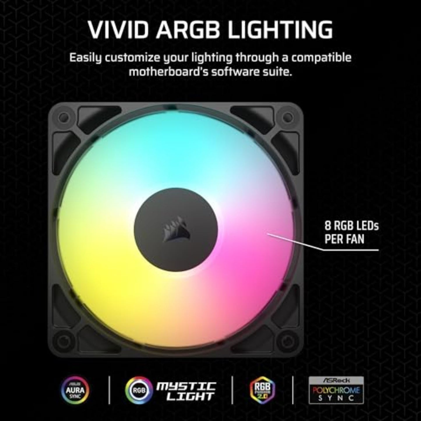 CORSAIR RS120 ARGB 120mm PWM Fan - Daisy Chain Connection - Low Noise - Magnetic Dome Bearing - Three Pack - Black - CO-9050181-WW