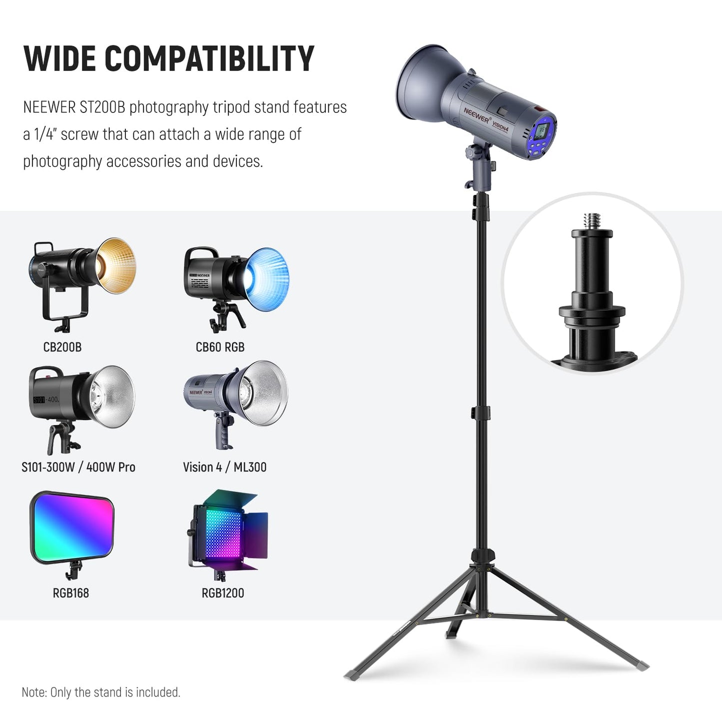 NEEWER ST200B Photography Light Stand, 56-200cm, with Ball Head, 1/4" Screw, Maximum Load 4kg, Aluminum, Portable Studio Lighting Tripod, Phone Video Stand for Strobe Light - 200cm/1