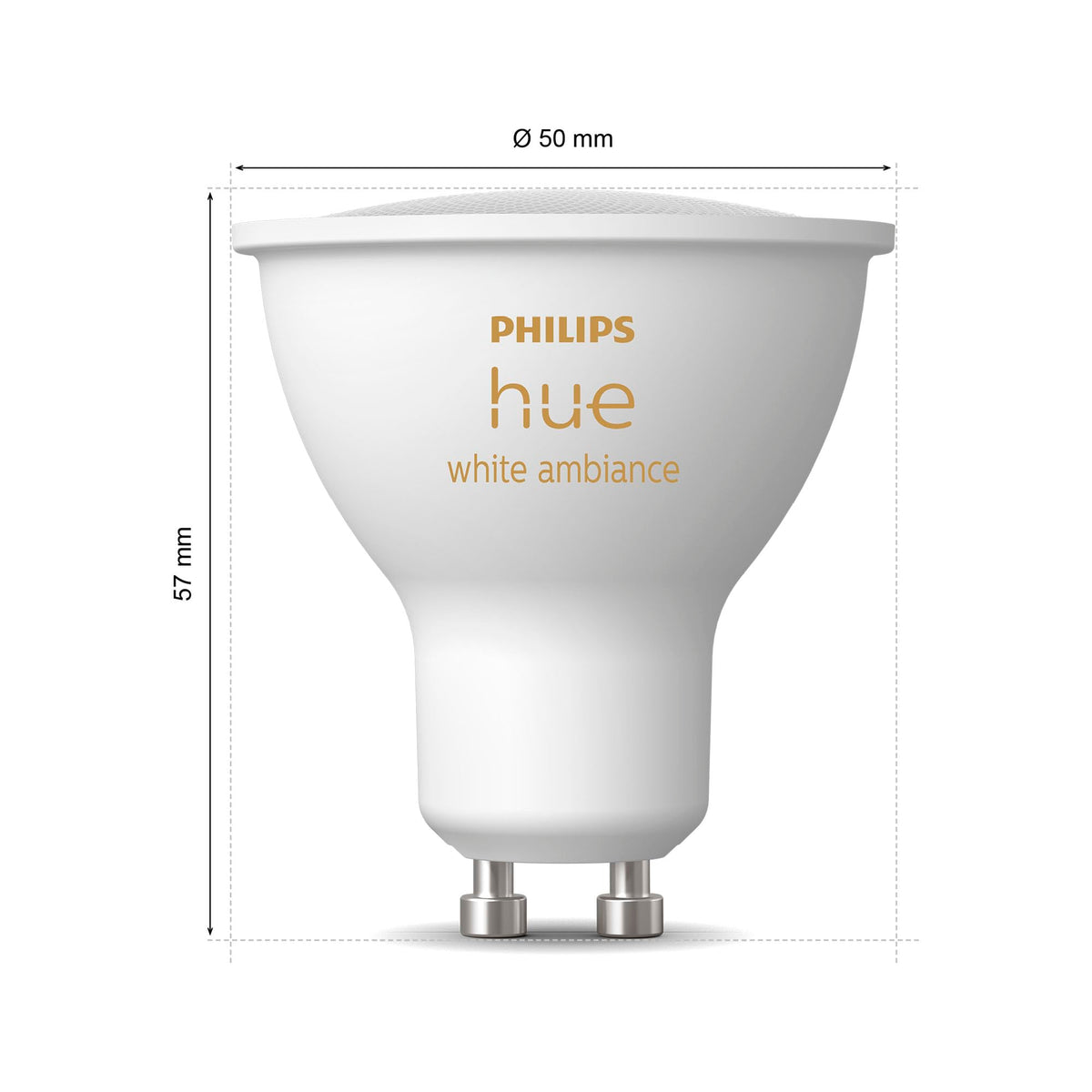 Pachet spot cu LED Philips Hue White Ambiance GU10 de 2 (400lm), lămpi LED reglabile pentru sistemul de iluminat Hue cu lumină albă caldă, control inteligent al luminii prin voce și aplicație - 929003666702
