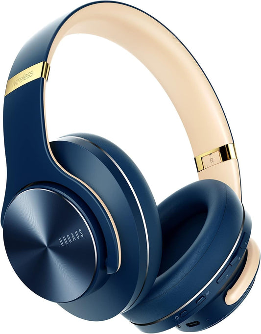 DOQAUS Bluetooth Headphones Over Ear, Up to 90 Hours Wireless Headphones with 3 EQ Modes, HiFi Stereo Foldable Headset with Microphone, Soft Ear Pads for Travel/Office/Cell Phone/PC/Laptops-Navy Blue - Care1