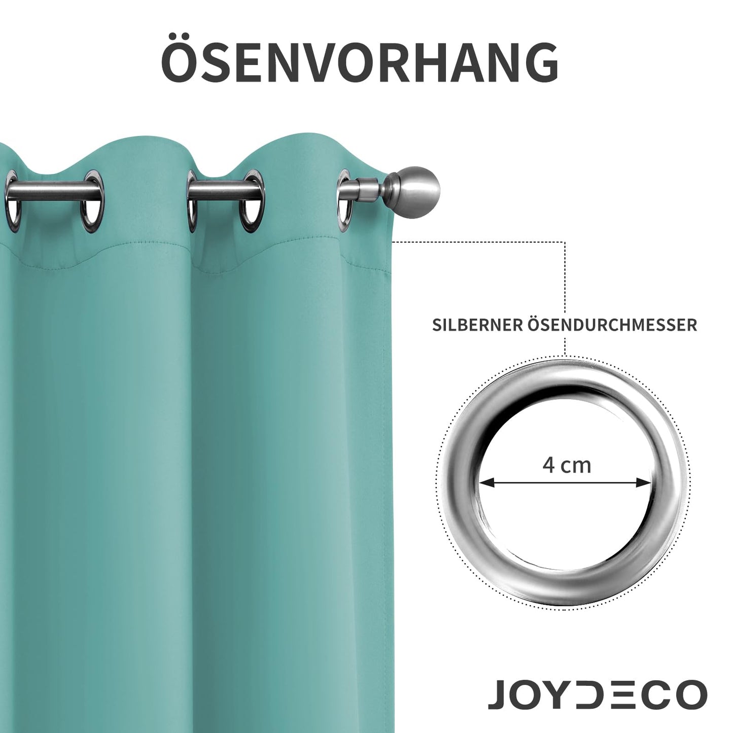 Joydeco Opaque curtains with eyelets, set of 2, blackout curtain, thermal curtain, heat protection, eyelet curtain for bedroom, living room (2xH137xW117, cyan blue) - EJ21001-TBU