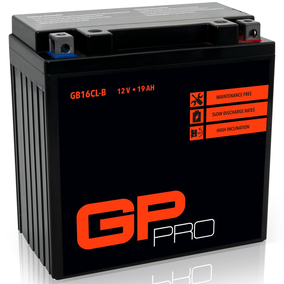 GP-PRO gel battery GB16CL-B 12V 19Ah compatible with Hyosung 450 Sport - GP-012
