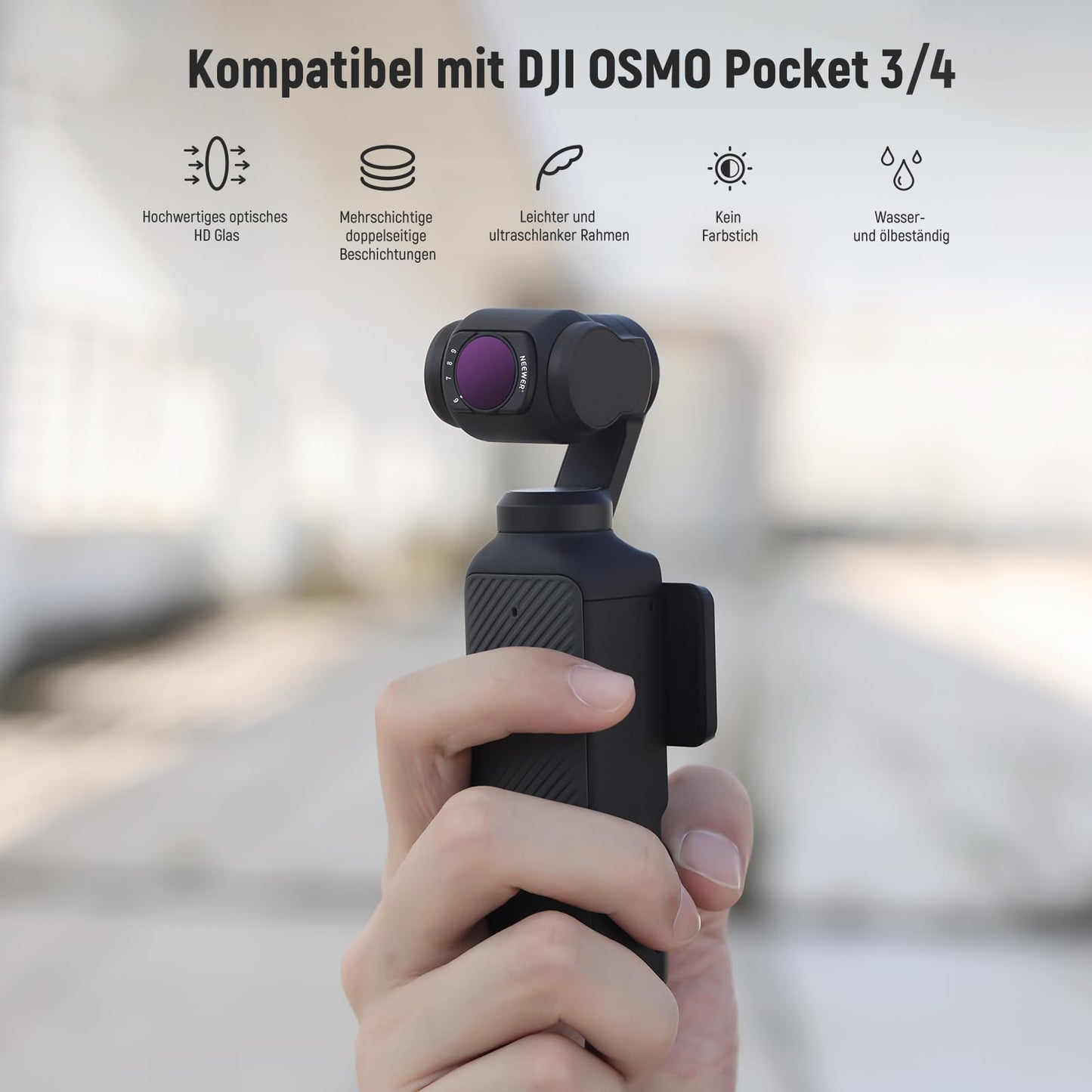 NEEWER Filter Set Compatible with DJI Osmo Pocket 3 / Pocket 4 / Xtra Muse, Pack of 4 Magnetic ND Filter Accessory Set for Action Cameras (UV + CPL + Variable ND2-32 + ND64-512) - FL-P9