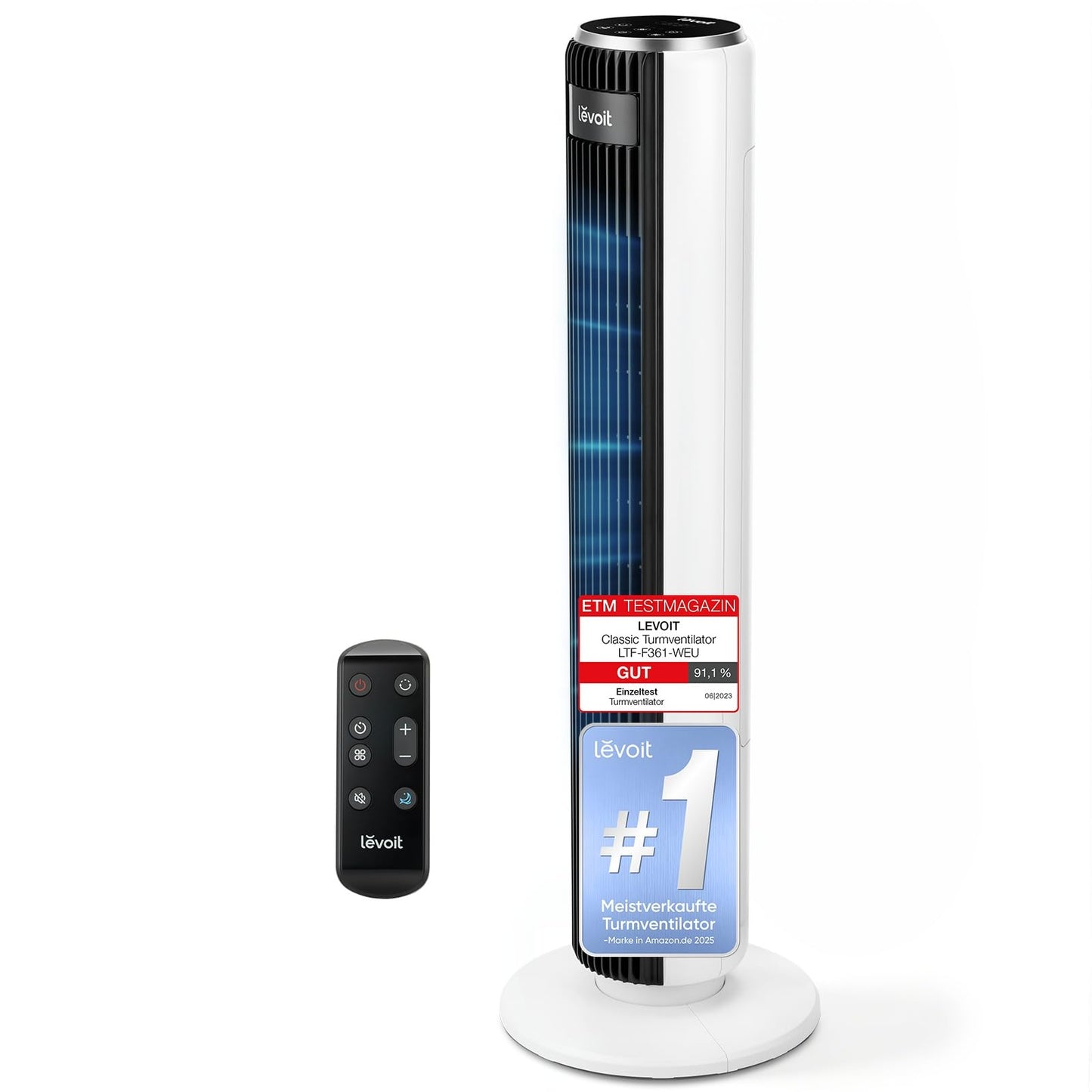 Levoit Tower Fan with Advanced Sleep Mode Fan Quiet 12H Timer 4 Modes 5 Speeds Automatic Operation with Sensor Oscillation Tower Fan with Remote Control White 92CM - LTF-F361-WEU