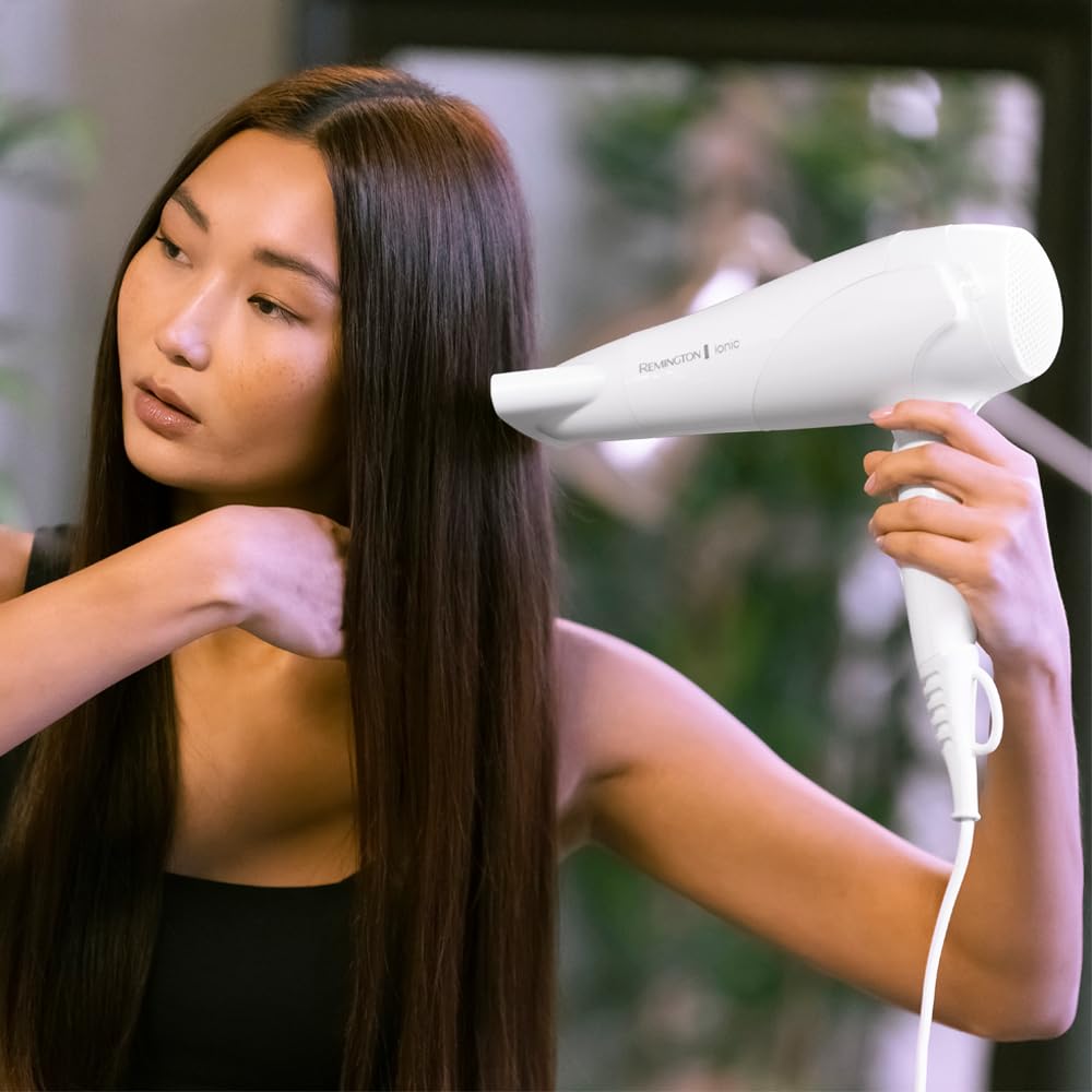 Remington Hair Dryer Ionic, 2200 Watt, White, With Diffuser and Styling Nozzle - 45767560100