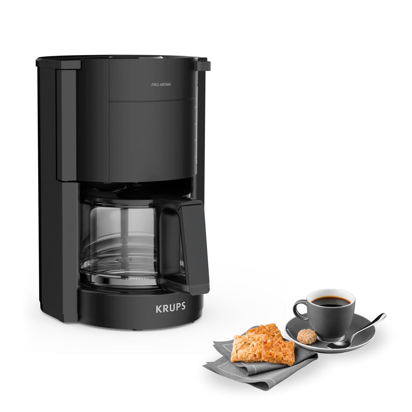 Krups F30908 ProAroma filter coffee machine with glass jug, 1.25L capacity, 10-15 cups, 1050W, black