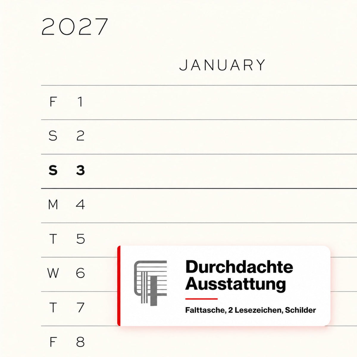 LEUCHTTURM1917 Daily Calendar 2027 Medium (A5) - English, Cherry, 145 x 210 mm, January-December (12 months), 1 page per day, hourly grid 7:00-22:00, hardcover, 80 g/m² paper - 400326