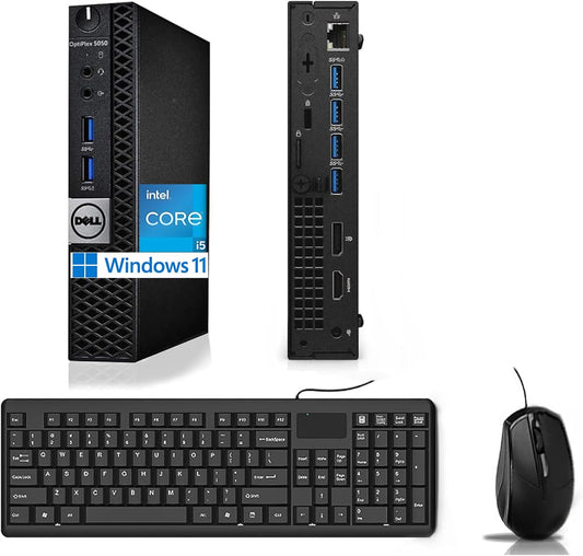Dell Optiplex 5050 Mini PC with Intel Core i5-6500, 8 GB RAM, 256 GB SSD, US QWERTY keyboard, WLAN, Bluetooth and Windows 11 Pro (refurbished)