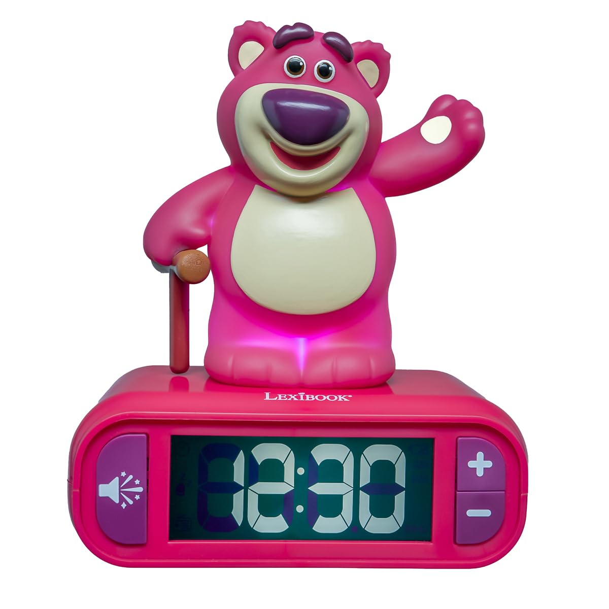 Lexibook, Disney Toy Story, alarm clock night light Lotso, luminous figure, sound effects, alarm selection, LCD display with backlight, snooze function, purple, RL800TS1