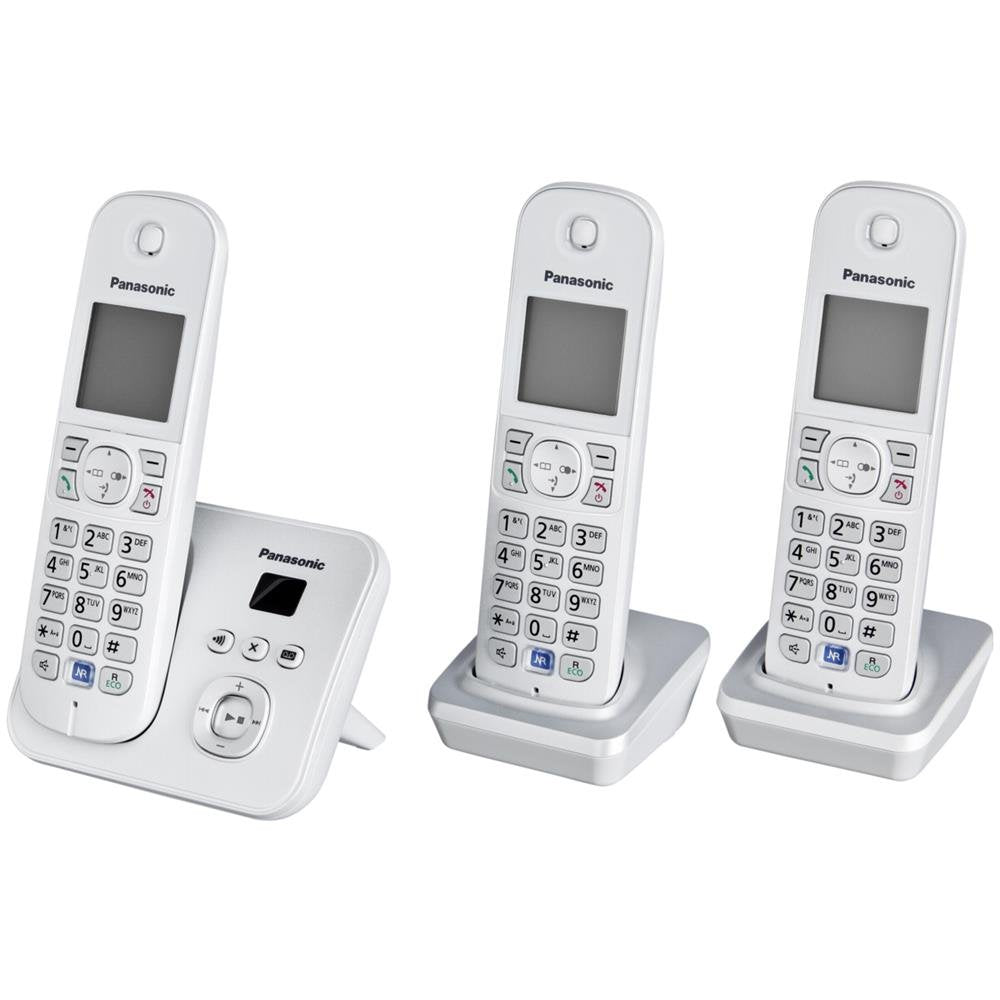 PanasonicKX-TG6823GS DECT cordless telephone with answering machine (3 handsets, low radiation, eco mode, GAP telephone, landline) pearl silver