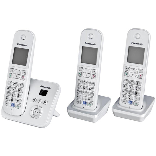 PanasonicKX-TG6823GS DECT cordless telephone with answering machine (3 handsets, low radiation, eco mode, GAP telephone, landline) pearl silver