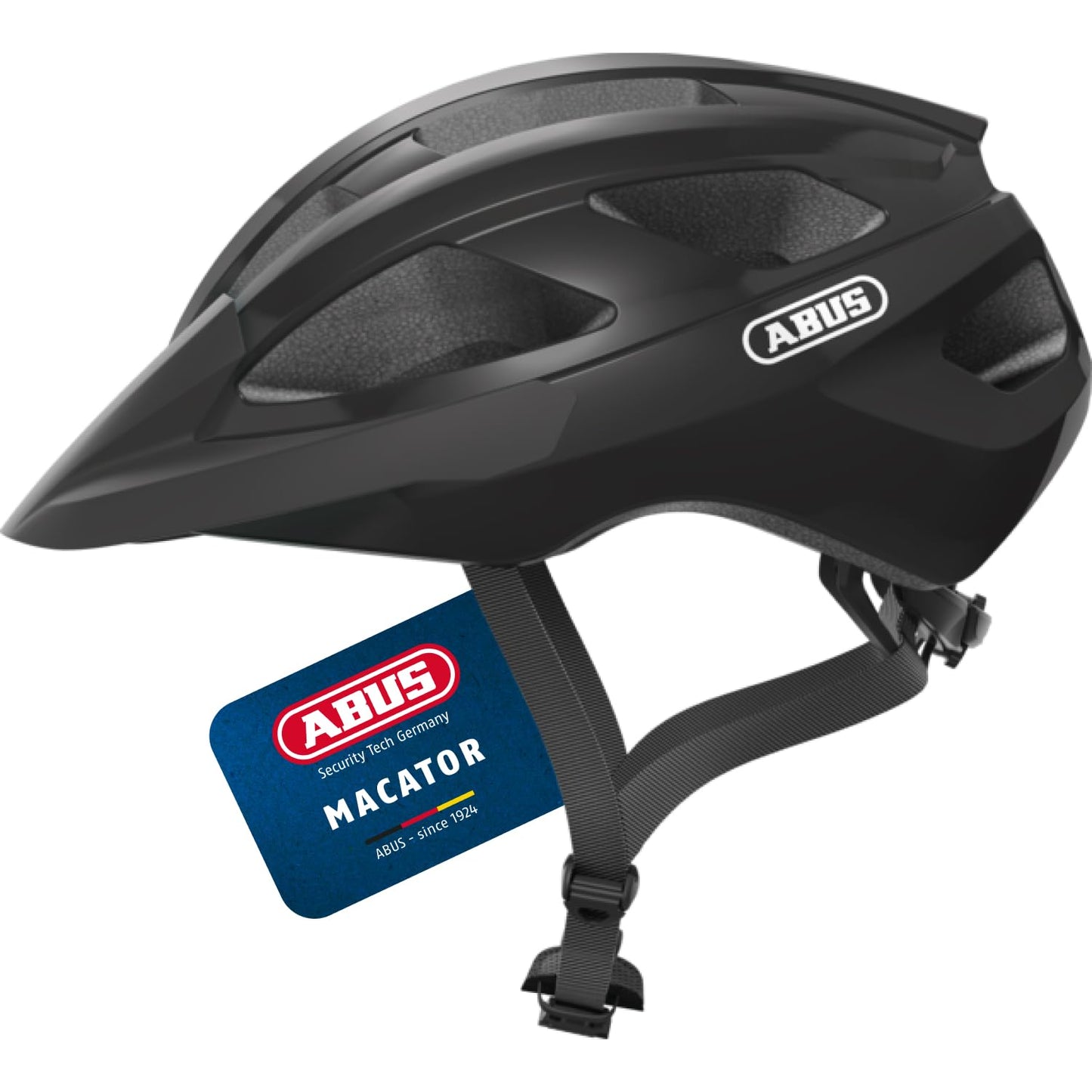 ABUS road bike helmet Macator - sporty bike helmet for beginners - also for pigtail wearers - for women and men - glossy black, size M - 87212