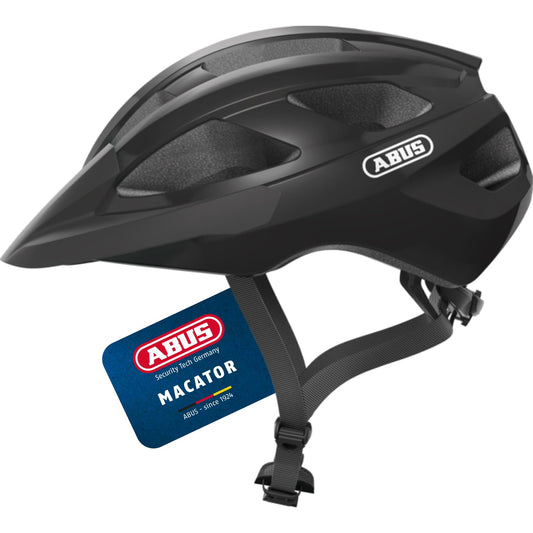 ABUS road bike helmet Macator - sporty bike helmet for beginners - also for pigtail wearers - for women and men - glossy black, size M - 87212