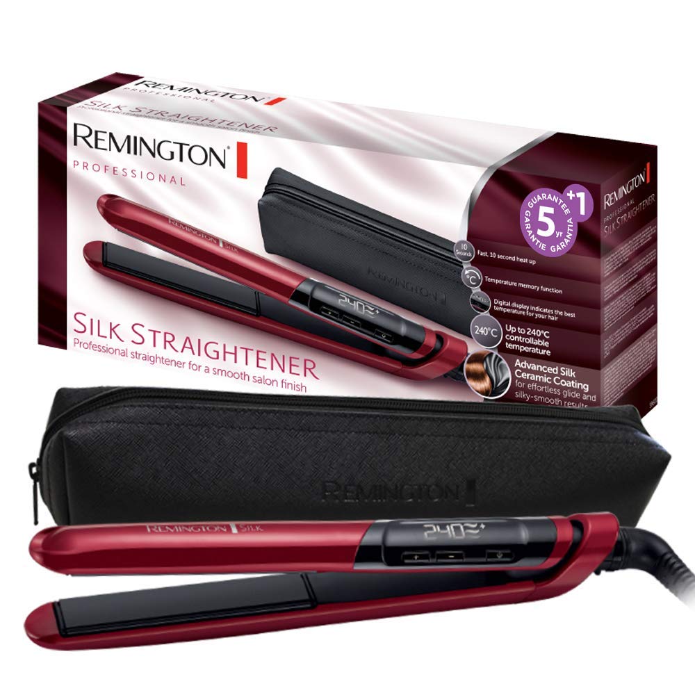 Remington Silk Straightener (Double-layer ceramic coating with silk proteins for silky smooth & shiny hair) LCD display, 150-235°C, up to 240°C in 30 seconds, Hair Straightener S9600