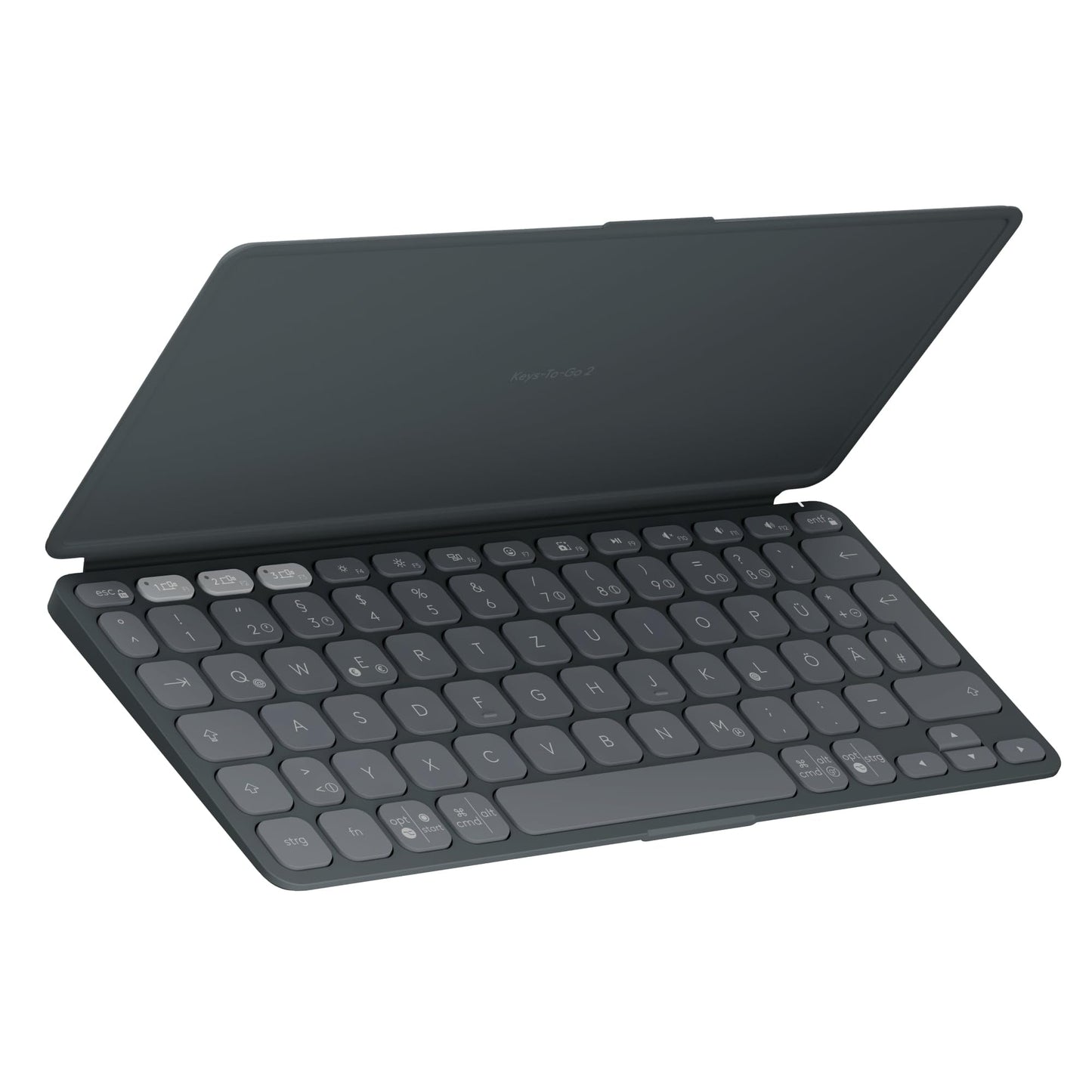 Logitech Keys-to-Go 2, mobile Bluetooth keyboard for tablets with integrated protective cover, slim, wireless keyboard for Windows, Android, Linux, iPad, iPhone, Mac, Apple TV, DEU QWERTZ - Gray - 920-012964