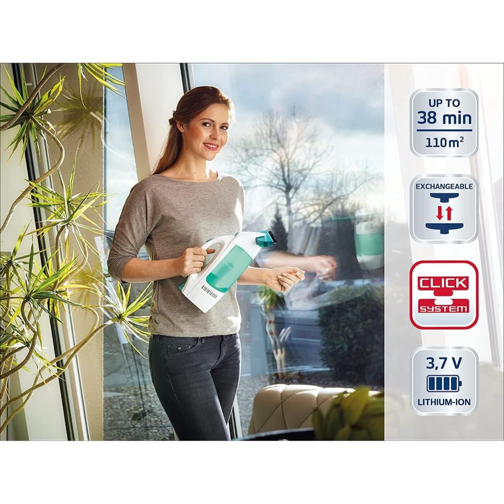 Leifheit window vacuum set Dry and Clean with 28 cm suction nozzle for 360° streak-free cleaning, window cleaner can be used for up to 38 minutes, window cleaner with automatic stand-by and click system - 51000