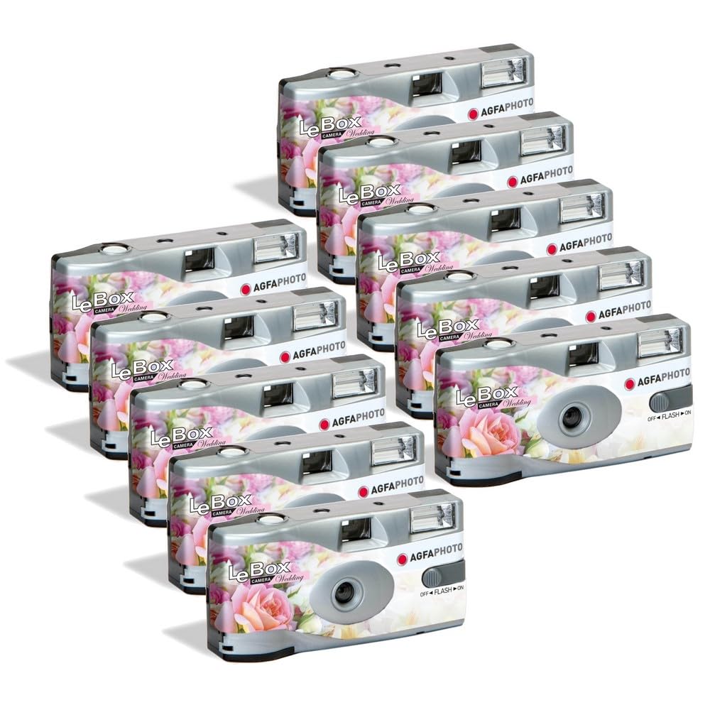 AGFA Photo Pack 10 x 601025 - Appareil Photo Jetable LeBox Wedding, 27 Photos, Objectif Optique 31 mm - Gris - 3760265545513