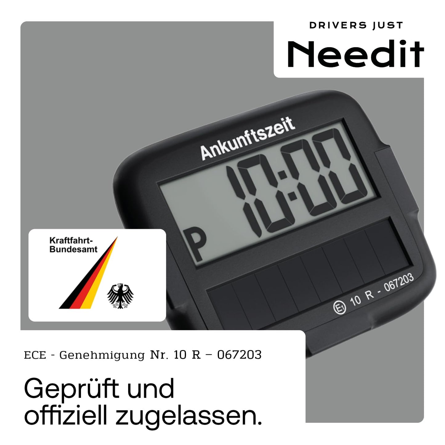 Needit Park Micro Solar Electronic Parking Disc [NEW Model 2025] I infinite energy, zero battery change | the only parking disc in Germany with an integrated rechargeable battery | black - 9010
