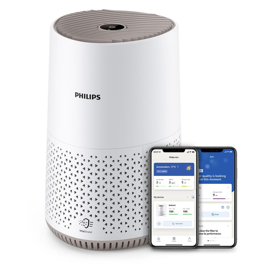 Philips air purifier 600 series, ultra-quiet and energy efficient for allergy sufferers, HEPA filter removes 99.97% of pollutants, for rooms up to 44m², app-controlled, white (AC0650/10)