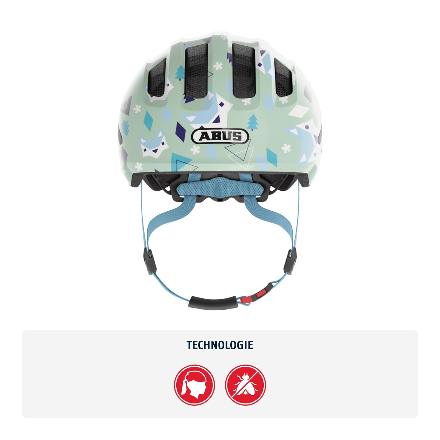 ABUS children's helmet Smiley 3.0 - bicycle helmet with a deep fit, child-friendly designs & space for a braid - for girls and boys - light green with pattern, size M - 67256