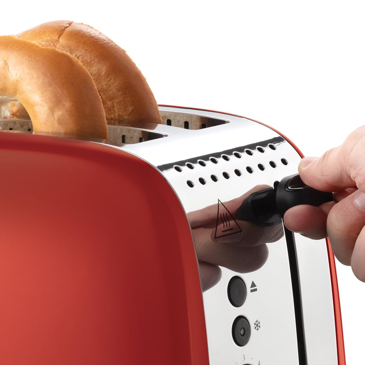 Russell Hobbs Toaster [for 2 slices] Colours Plus Stainless Steel Red (extra wide toasting slots, includes bun warmer, 6 browning levels + defrost function, Lift & Look feature, 1600W) 26554-56