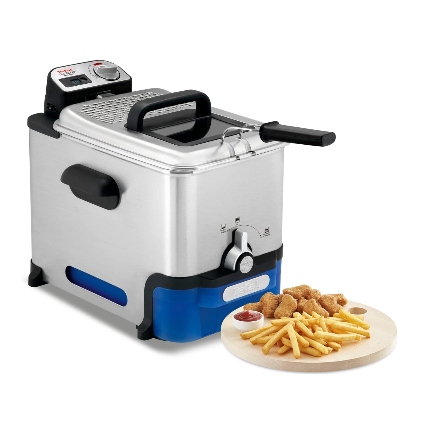 Tefal Oleoclean Pro deep fryer 3.5L for crispy fries, 2300W stainless steel deep fryer with oil filtering, removable oil container 1.2kg, timer & thermostat, dishwasher safe, black/stainless steel - SERIE
