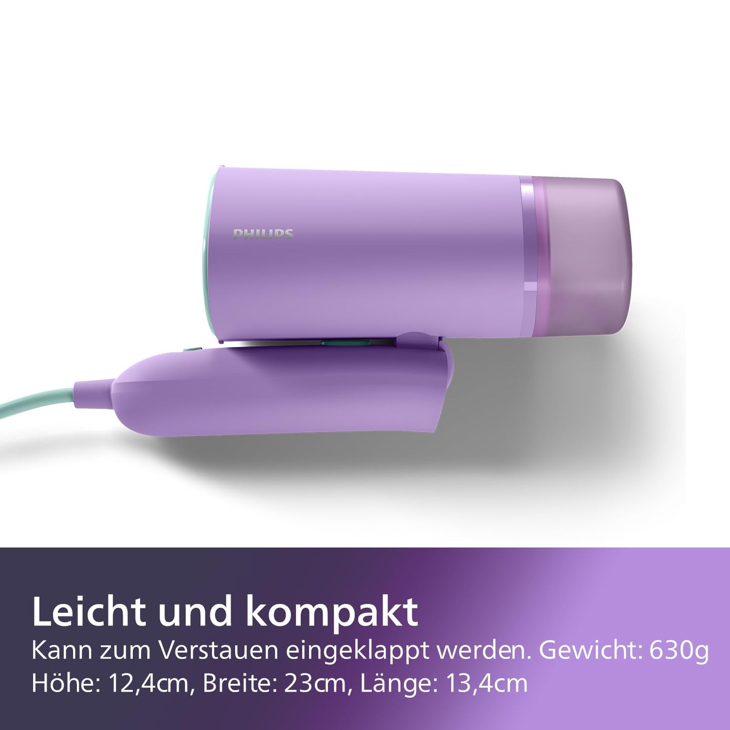 Philips 3000 Series Portable Steamer - 1000W, Steam Output 20g/min, 100ml Water Tank, No Ironing Board Required, Includes Storage Bag, 630g Light Weight, Purple (STH3010/30)