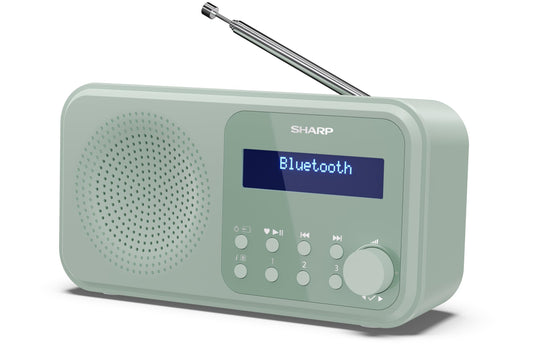 SHARP DR-P420(GN) Portable DAB+ radio with Bluetooth 5.0, DAB+/FM, USB or battery operation, dual alarm clock, 40 station presets, headphone jack - Tokyo digital radio Aquamarine Green