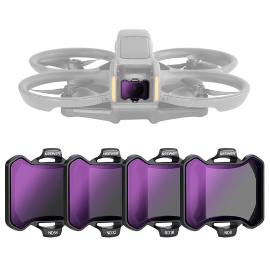 NEEWER Pack of 4 ND filter set, compatible with DJI Avata 2, neutral density filter ND8/ND16/ND32/ND64, drone lens accessories, double-sided coated HD glass. No interference with the lens cover - 10104776