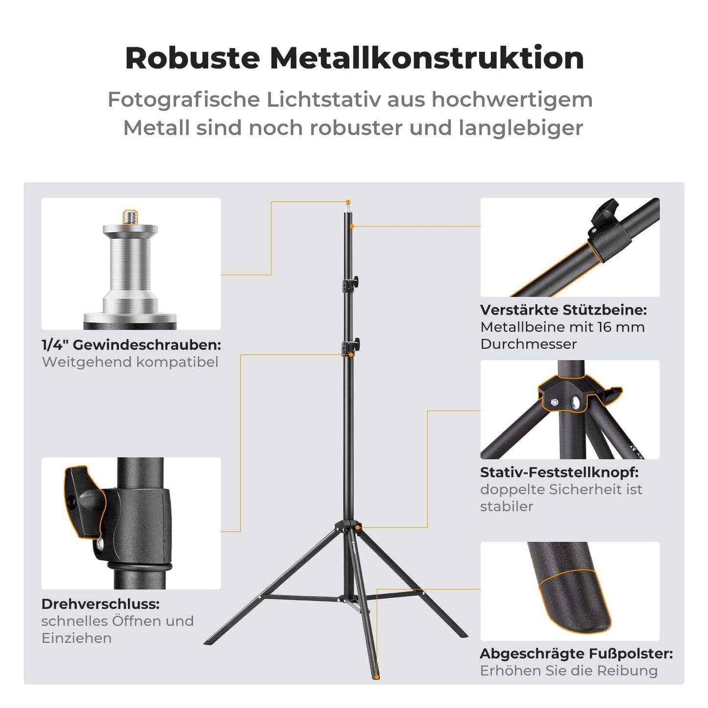 K&F CONCEPT 280CM Metal Photography Light Stand with Universal 1/4" Srew - KF34.043