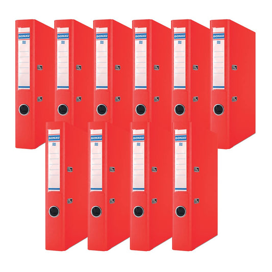 DONAU Premium Slim Folder Pack of 10/DIN A4/5 cm/10 Pieces/Navy Blue/Plastic Cover PP/Carton Paper Slot Folder Office Folder File Ring Binder/Green Dot, Red - 3955001PL-04