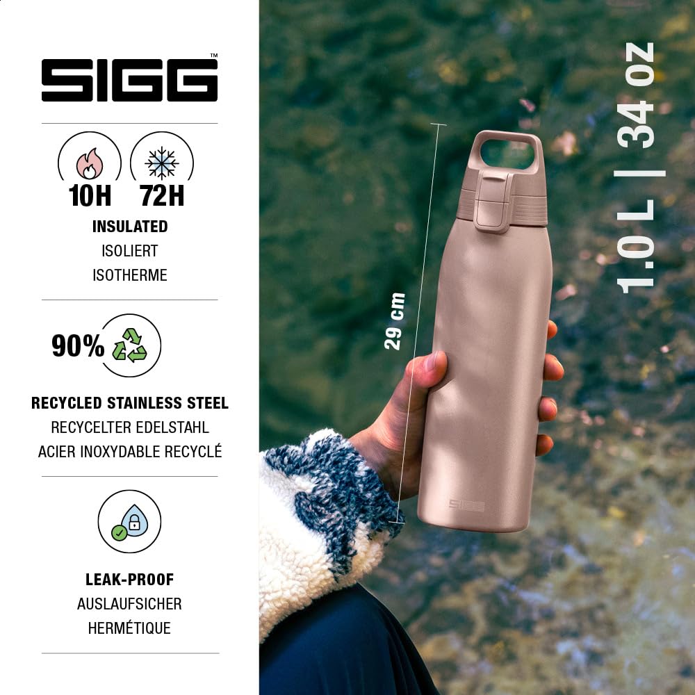 SIGG - Insulated drinking bottle - Thermos bottle Shield Therm One Dusk carbonated drinks - Leak-proof - Dishwasher safe - BPA-free - 90% recycled stainless steel - Warm gray - 1L - 6021.50