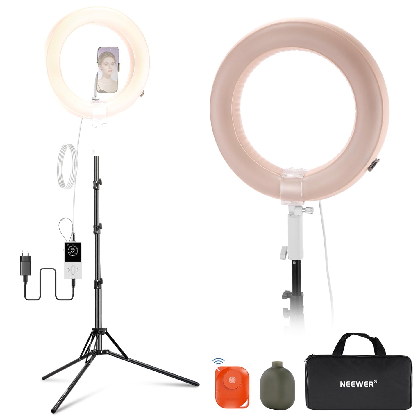 NEEWER 14" Inflatable Large Ring Light with Tripod Stand/Cell Phone Holder/Remote Control, 35W Portable LED Video Light 2900-6500K 2400Lux CRI95+ for Selfie Streaming Video Makeup Eyelash Studio, RA14B