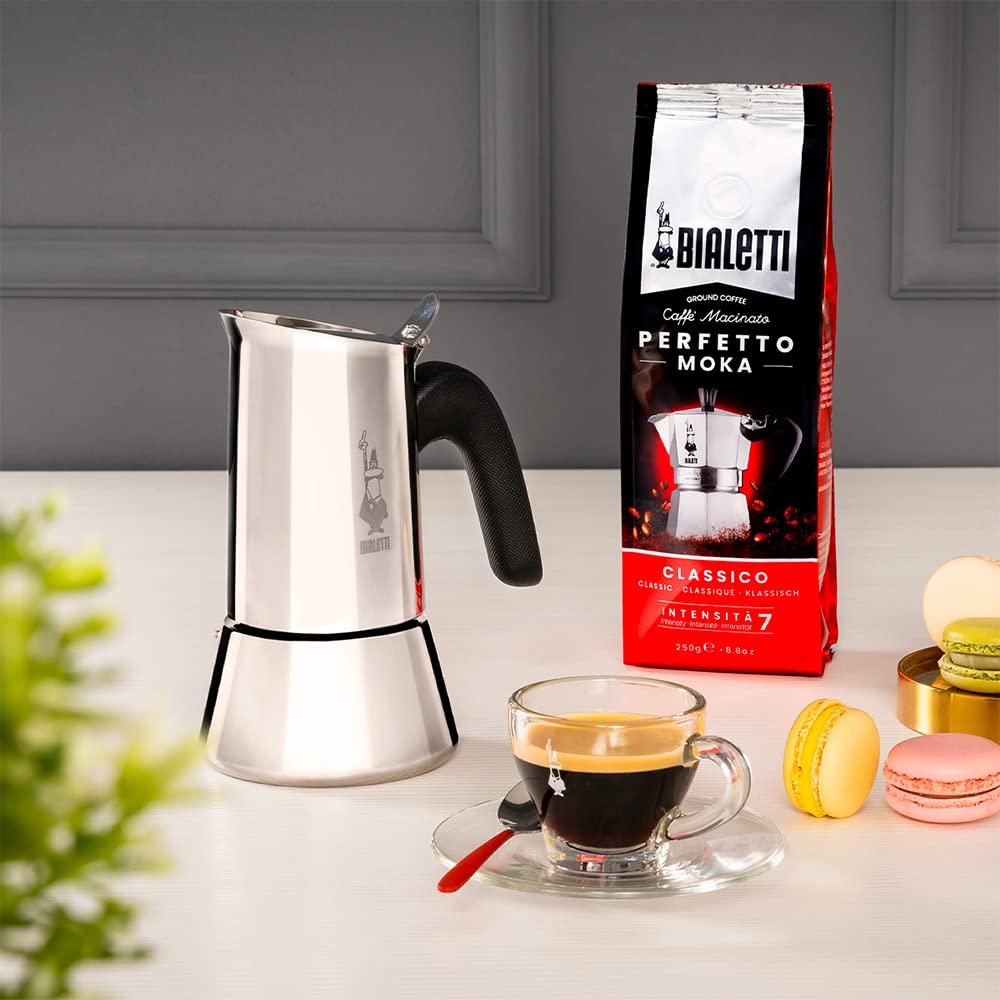 Bialetti - New Venus, espresso machine made of stainless steel, suitable for all types of stoves, 2 separate cups (0.85 ml), aluminum, silver (not suitable for induction) - 0007252/CN