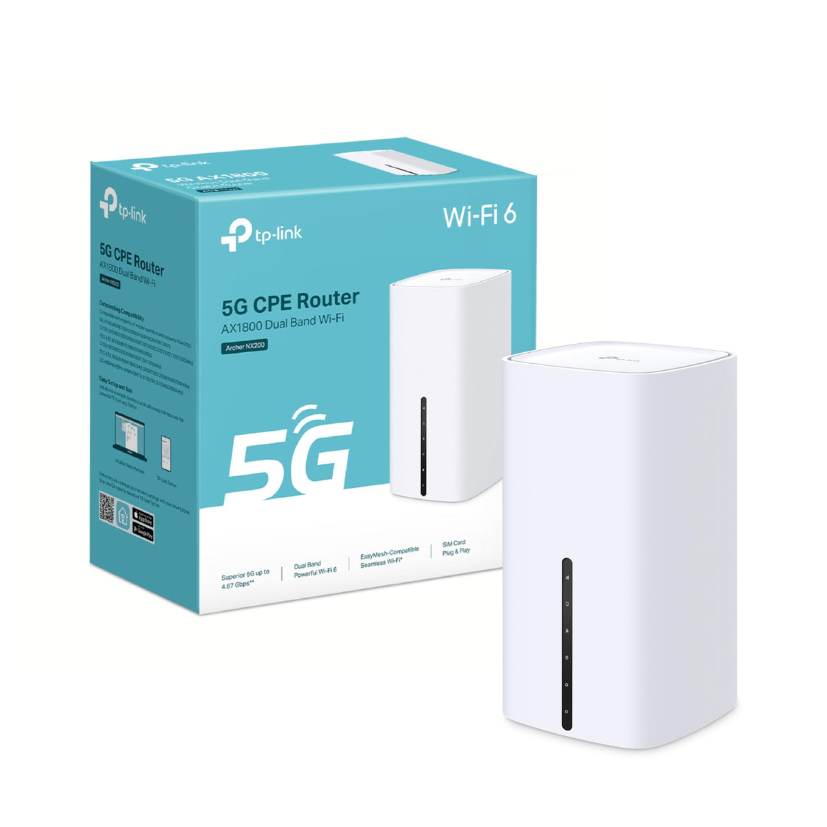 TP-Link Archer NX200 LTE WiFi router, 5G router SIM card, AX1800 dual-band WiFi 6, 3 x Gigabit ports, MU-MIMO, web and APP management, plug and play
