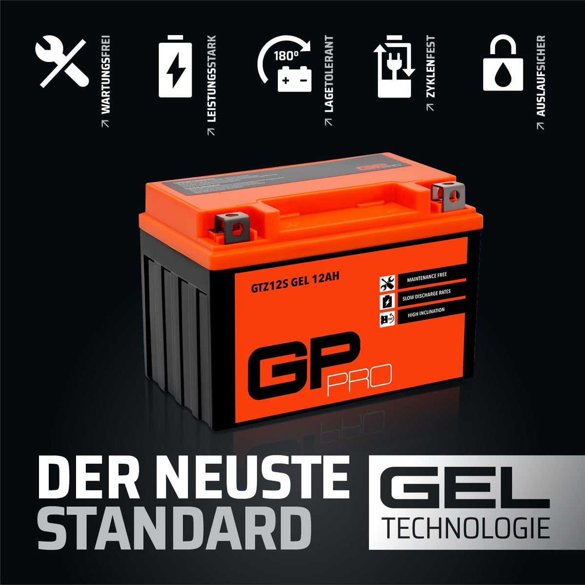 GP-PRO gel battery GTZ12S 12V 12Ah 210A compatible with Honda SH 300i - GP-007