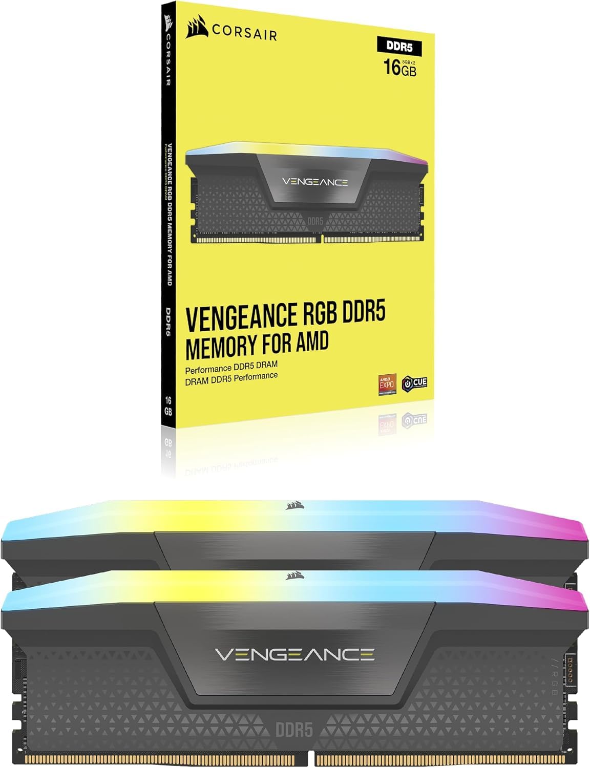 CORSAIR VENGEANCE RGB DDR5 RAM 32GB (2x16GB) până la 6000MHz CL30-36-36-76 1.40V AMD EXPO Intel XMP 3.0 memorie desktop – Gri (CMH32GX5M2B6000Z30K)