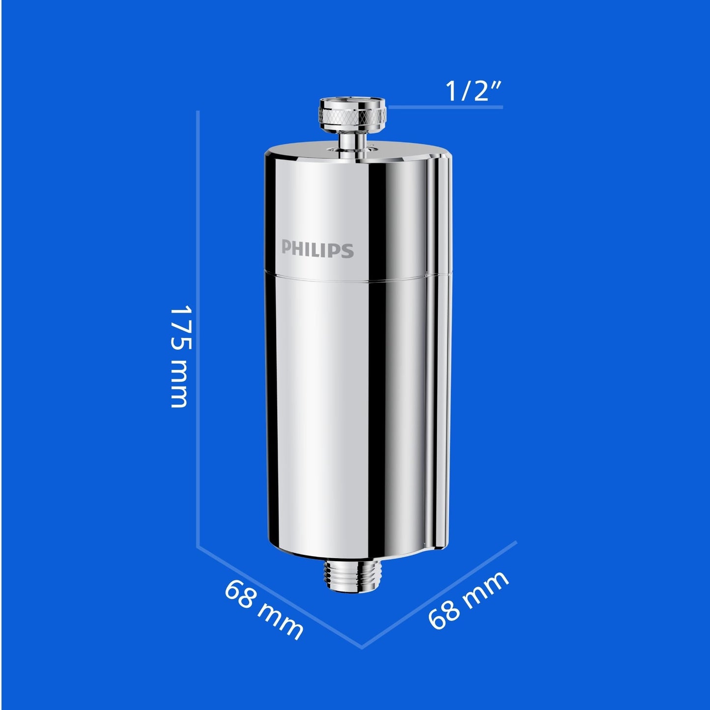 Philips Water Inline Shower Filter with 1 Replacement Cartridge - 50,000L Capacity, Reduces Chlorine by up to 99%, Fits All Standard Hoses and Fittings, Chrome - AWP1775CH/10