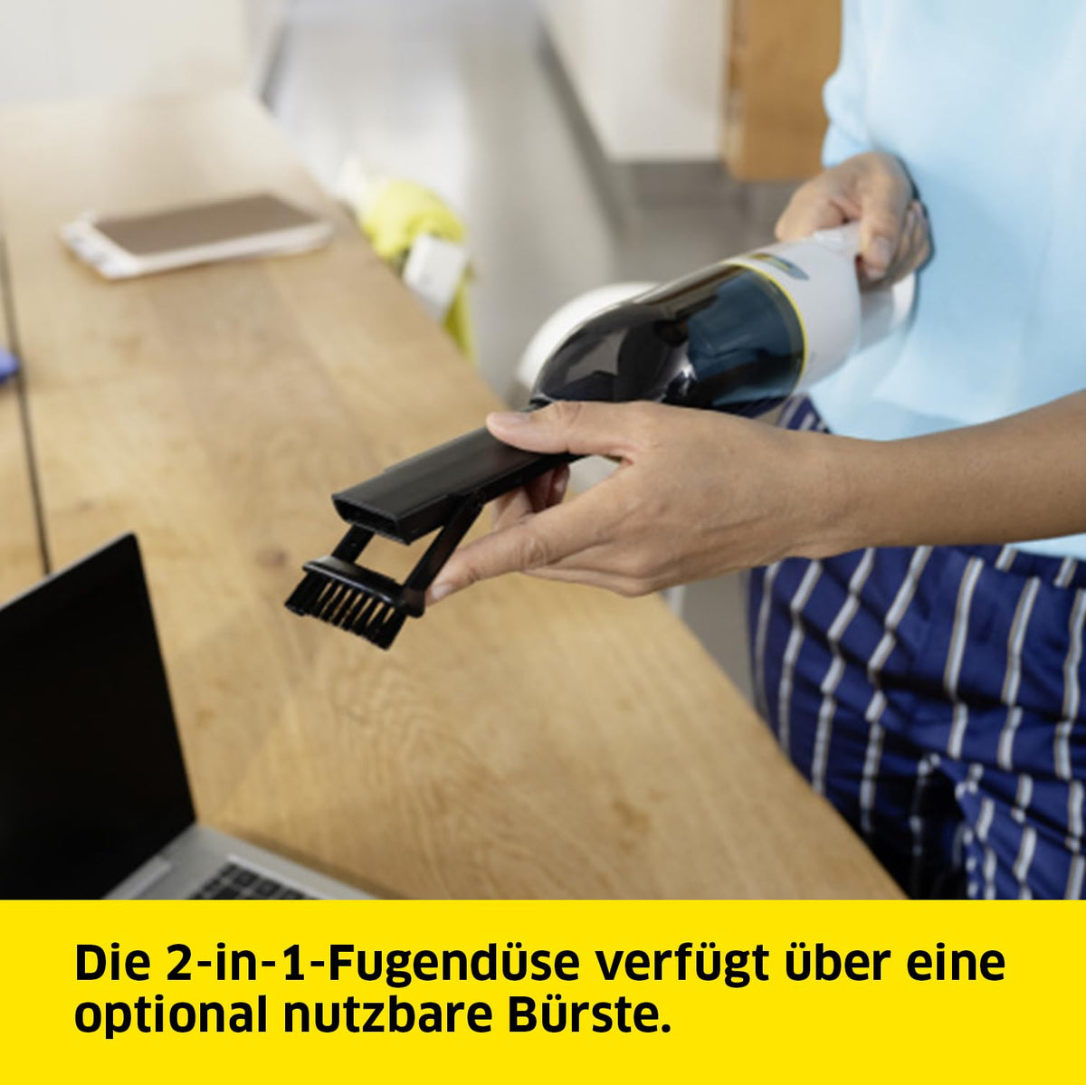 KÄRCHER Cordless Handheld Vacuum Cleaner CVH 2, compact and lightweight crumb vacuum for quick use, battery life: 10 min, includes 7.2 V battery, USB charger, 2-in-1 crevice tool. - 1.198-330.0