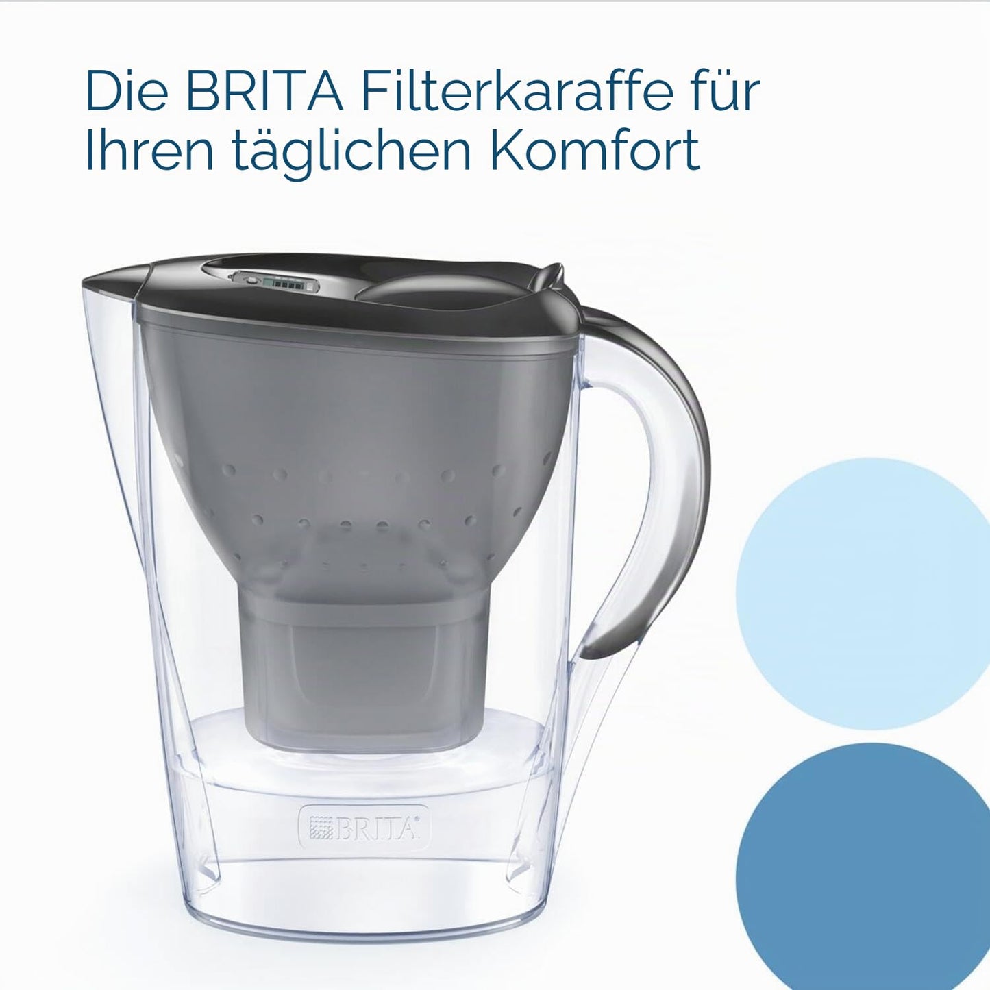BRITA water filter jug Marella graphite (2.4l) incl. 3x MAXTRA PRO Pure Performance cartridge - refrigerator-suitable filter jug with BRITA Memo, folding lid, filters impurities - 126858