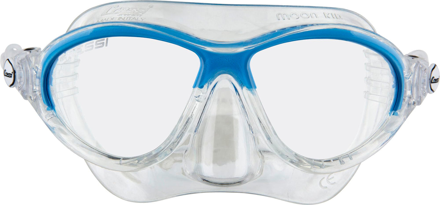 Cressi Moon Swimming Goggles Children 7 to 15 Years - Diving Goggles - Shatterproof Lenses, Secure Fit & Adjustable Buckles - Diving Goggles Children - Diving Masks - Transparent/Blue - Combo Set - DM200620