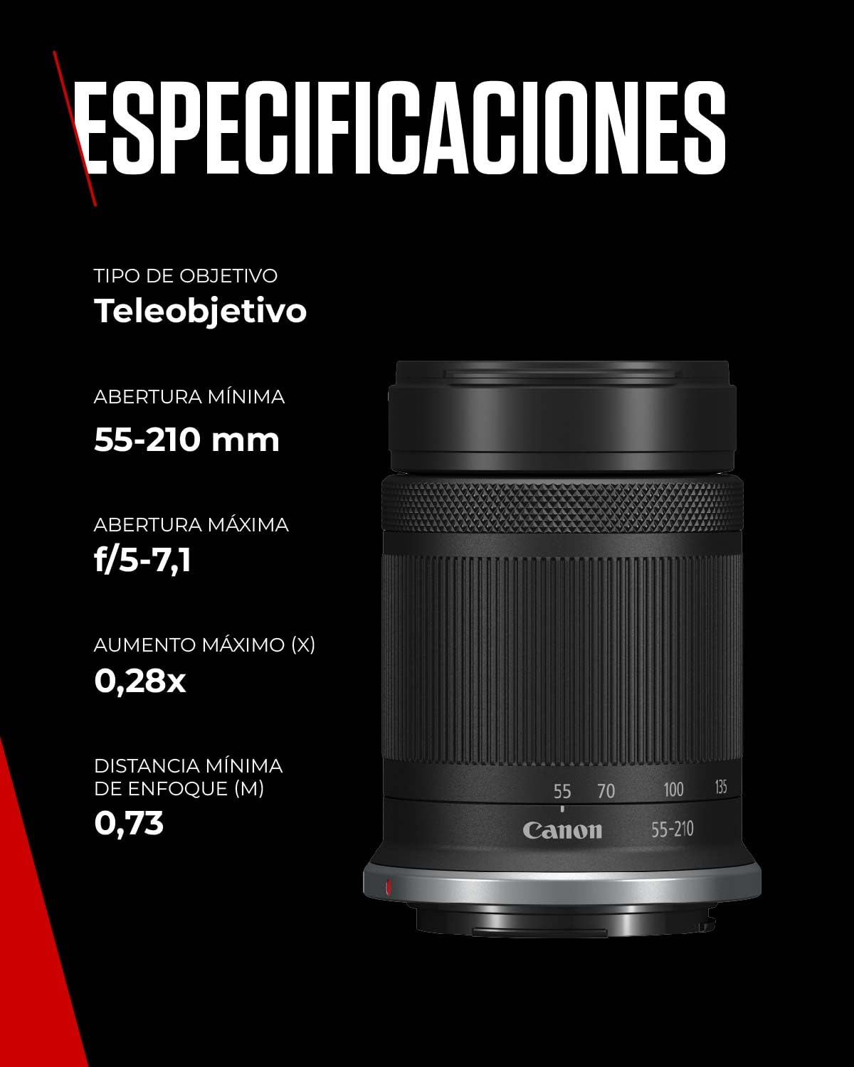 Canon RF-S Lens 55-210mm F5-7.1 IS STM – Telephoto Zoom Lens with 4.5-stop Image Stabilizer for Travel, Sports & Nature | Compatible with EOS R APS-C