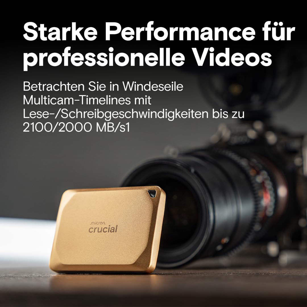 Crucial X10 Pro 2TB External SSD, up to 2,100MB/s read and 2,000MB/s write speeds, Portable Solid State Drive, water and dust resistant IP55, USB-C 3.2, Gold - CT2000X10PROSSD9D02