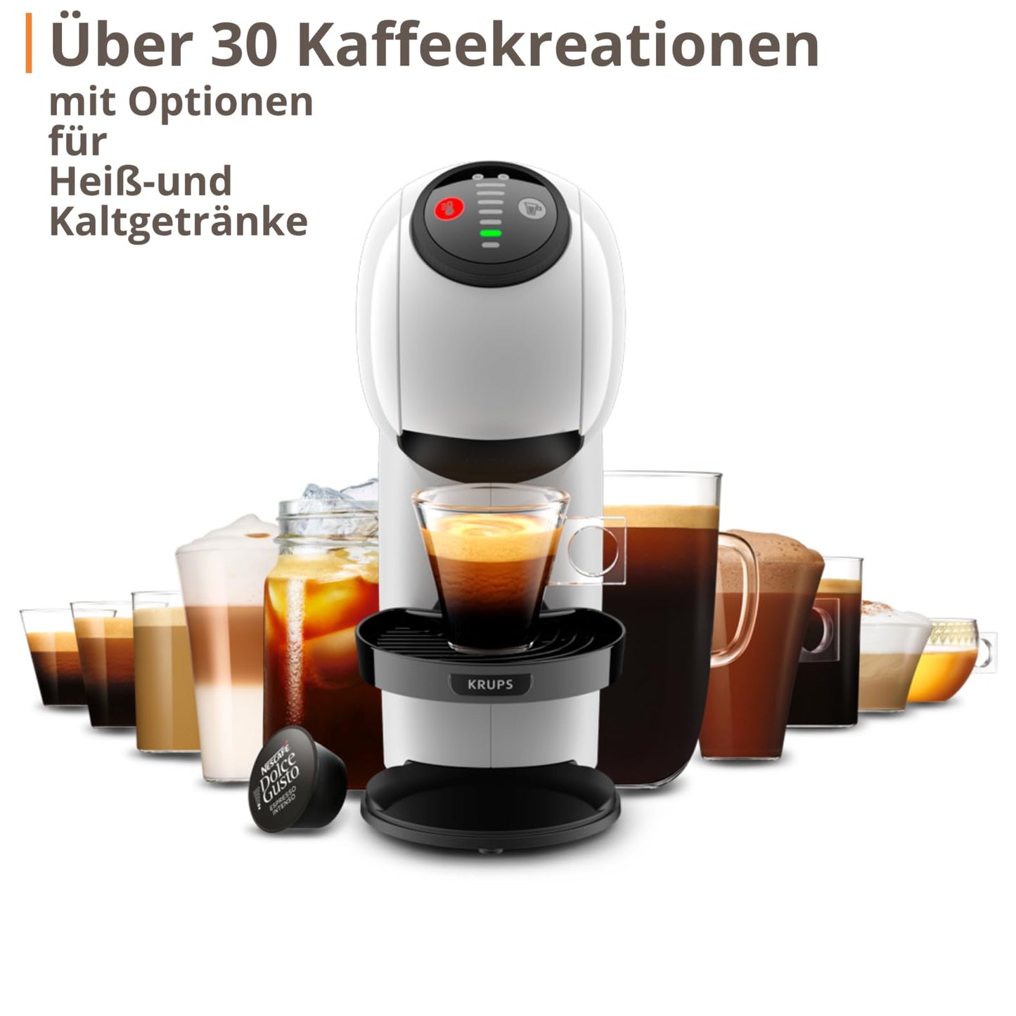 NESCAFÉ Dolce Gusto Genio S Basic from Krups, compact capsule coffee machine, 15 bar pressure, 0.8 liter capacity, eco mode, automatic descaling warning, white, ‎KP2431