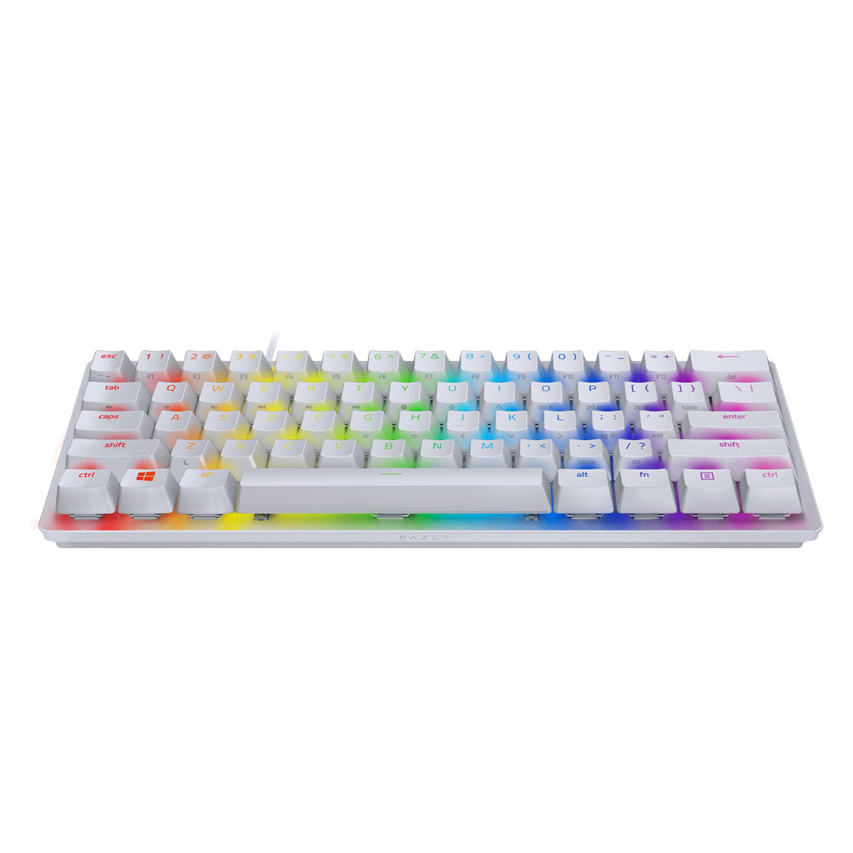 Razer Huntsman Mini (Purple Switch) - Tastatur de gaming compactă de 60% (Switch-uri optice clicante, capace de taste Doubleshot PBT, cablu USB-C detașabil) QWERTY US-Layout | Alb Mercur - RZ03-03390300-R3M1