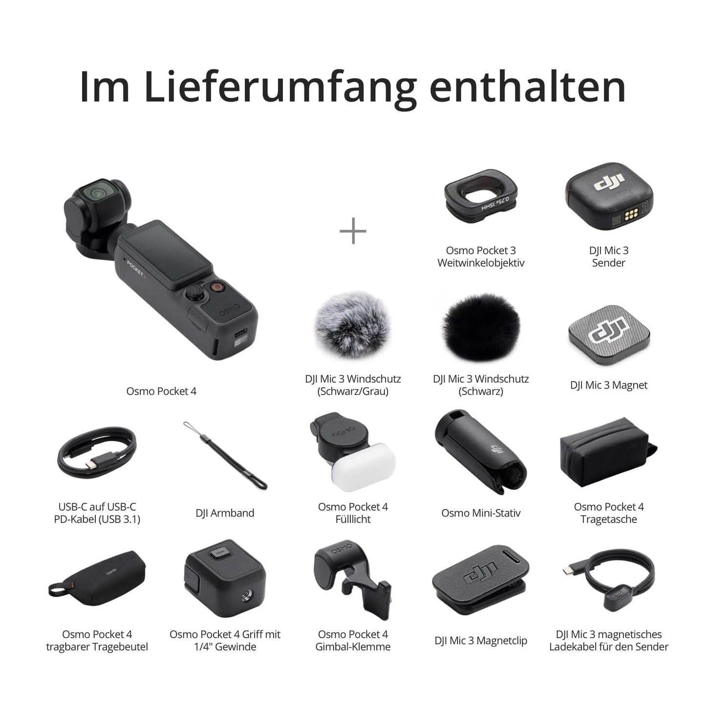 DJI Osmo Pocket 4 Creative Combo, Pocket Gimbal Vlog Camera, 1″ CMOS and 4K/240fps, 3-axis stabilization, 2× lossless zoom, 107GB built-in storage, Mic 3 transmitters, fill light - 6937224133082
