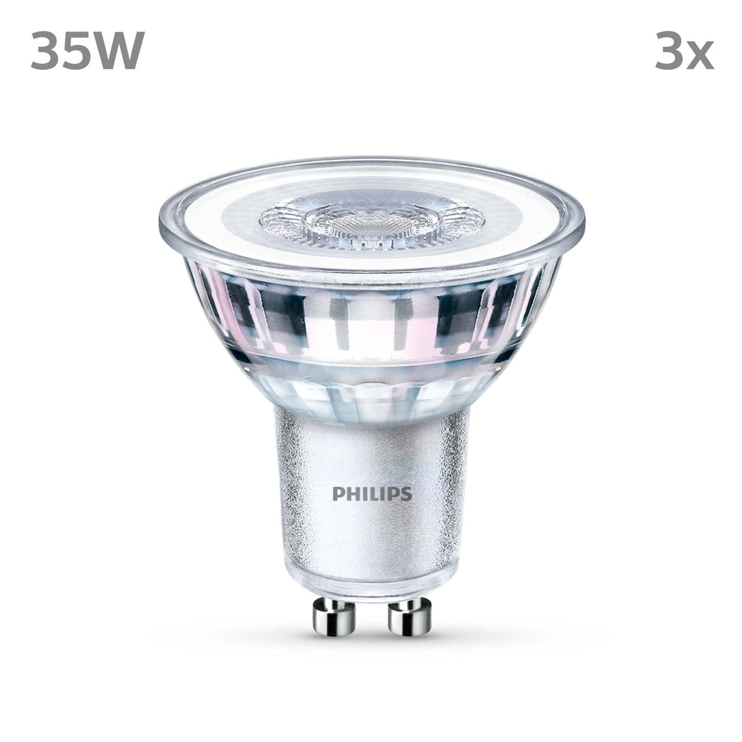 Philips Classic LED GU10 lamp, 35W, clear, neutral white, not dimmable, pack of 3, cool white - 929001218093